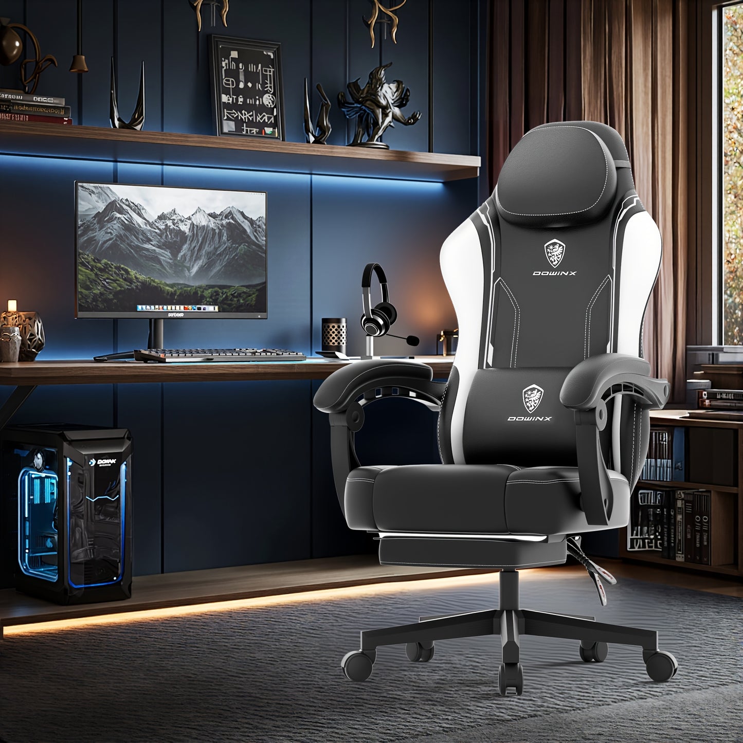 Gamingstoel – Bureaustoel – Speelstoel – Recliner – Ergonomische Stoel – Zwart-Wit – Met Voetsteun – 136 KG Draagvermogen – Verstelbare Hoogte & Rugleuning