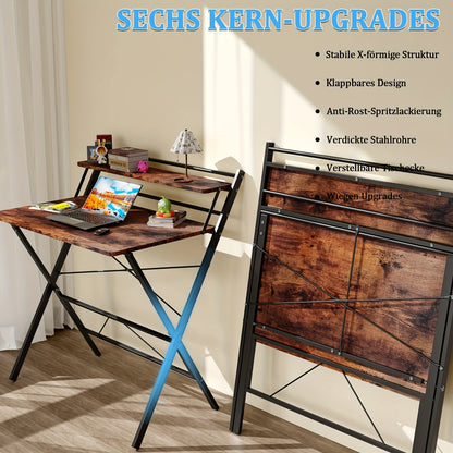 Bureau – Computerbureau – Bureautafel – Werkplek – Opvouwbaar – Ruimtebesparend – Stevig Legeringsstaal Frame – Ingebouwde Plank en Monitorstandaard