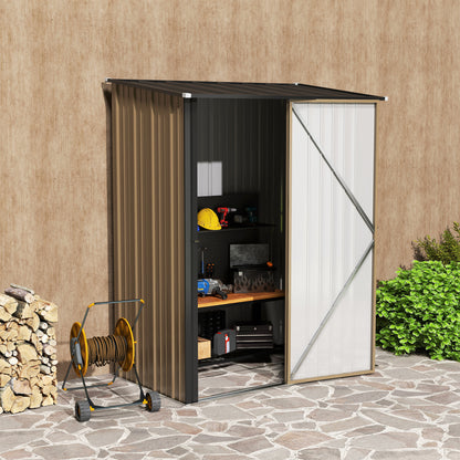 Tool House 1.34 M² Lockable Garden Shed with Sloping Roof, Made of Galvanized Steel, 161.5 X 94.5 X 196 Cm, Brown.