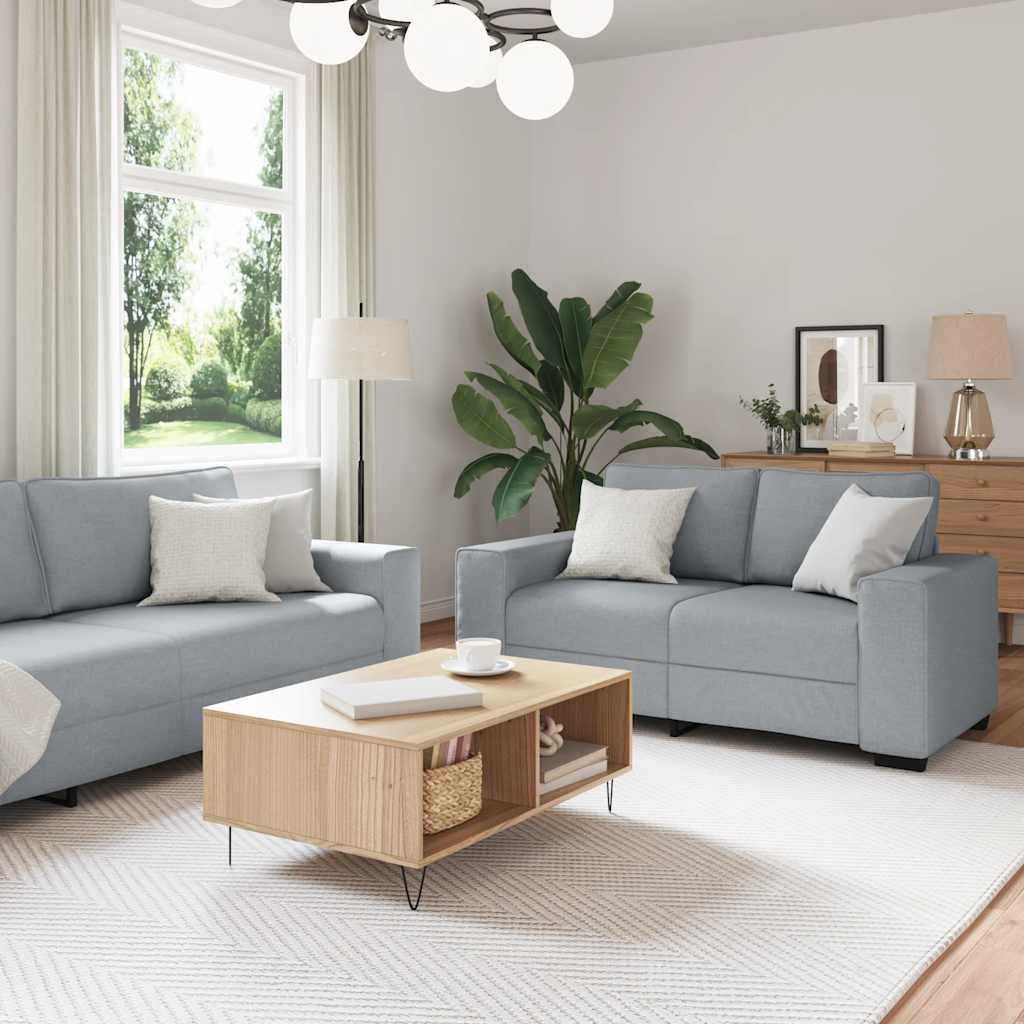 Bankenset – Loungeset – Zithoek – Bankcombinatie – Hoekbank – Polyester Bekleding – Robuust Metaal-Houten Frame – Grijs