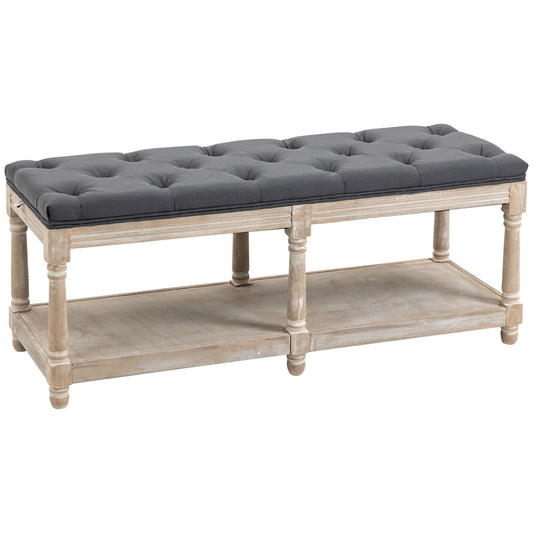 Opbergbank – Zitbank – Schoenenbank – Halbank – Opbergmeubel – Vintage Design – Rubberen Houten Frame – Comfortabele Zitting Met Knoopstiksel