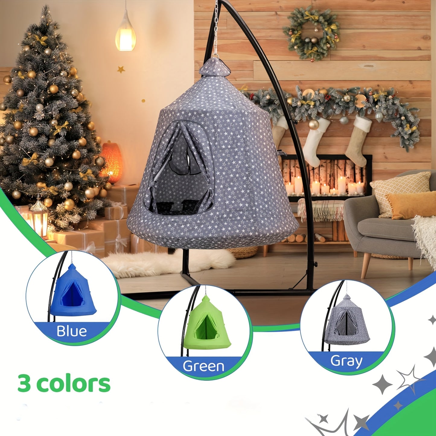 Hangmat voor Katten en Honden – Hangende Tent – Hangstoel – Speeltent – Camping Hangmat – 600D Oxford Waterafstotend – Opblaasbaar Kussen 150kg Draagvermogen – Groen