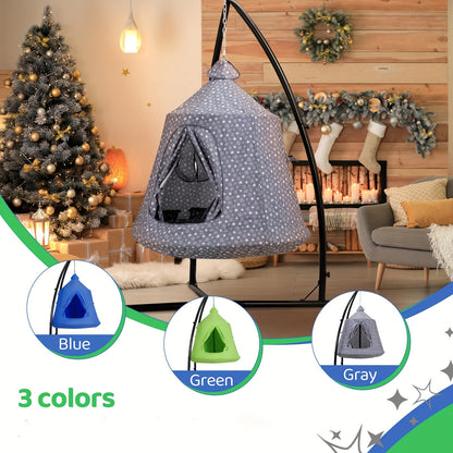 Hangmat voor Katten en Honden – Hangende Tent – Speeltent – Hangkussen – Camping Hangmat – Waterafstotend Oxford Polyester – Draaggewicht 150 kg – Opblaasbaar Kussen – Stevig IJzeren Frame – Grijs met Sterren