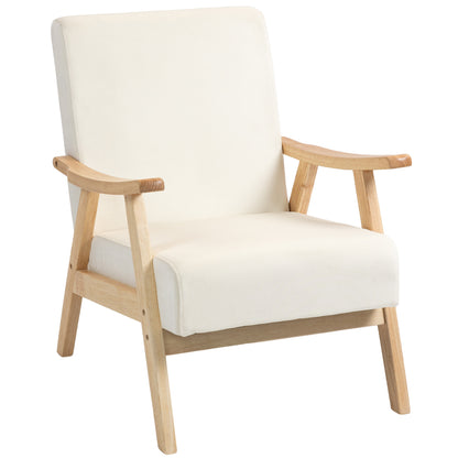 Fauteuil – Zetel – Relaxstoel – Armstoel – Crèmewit – Rubberwood Frame – Comfortabele Schuimvulling