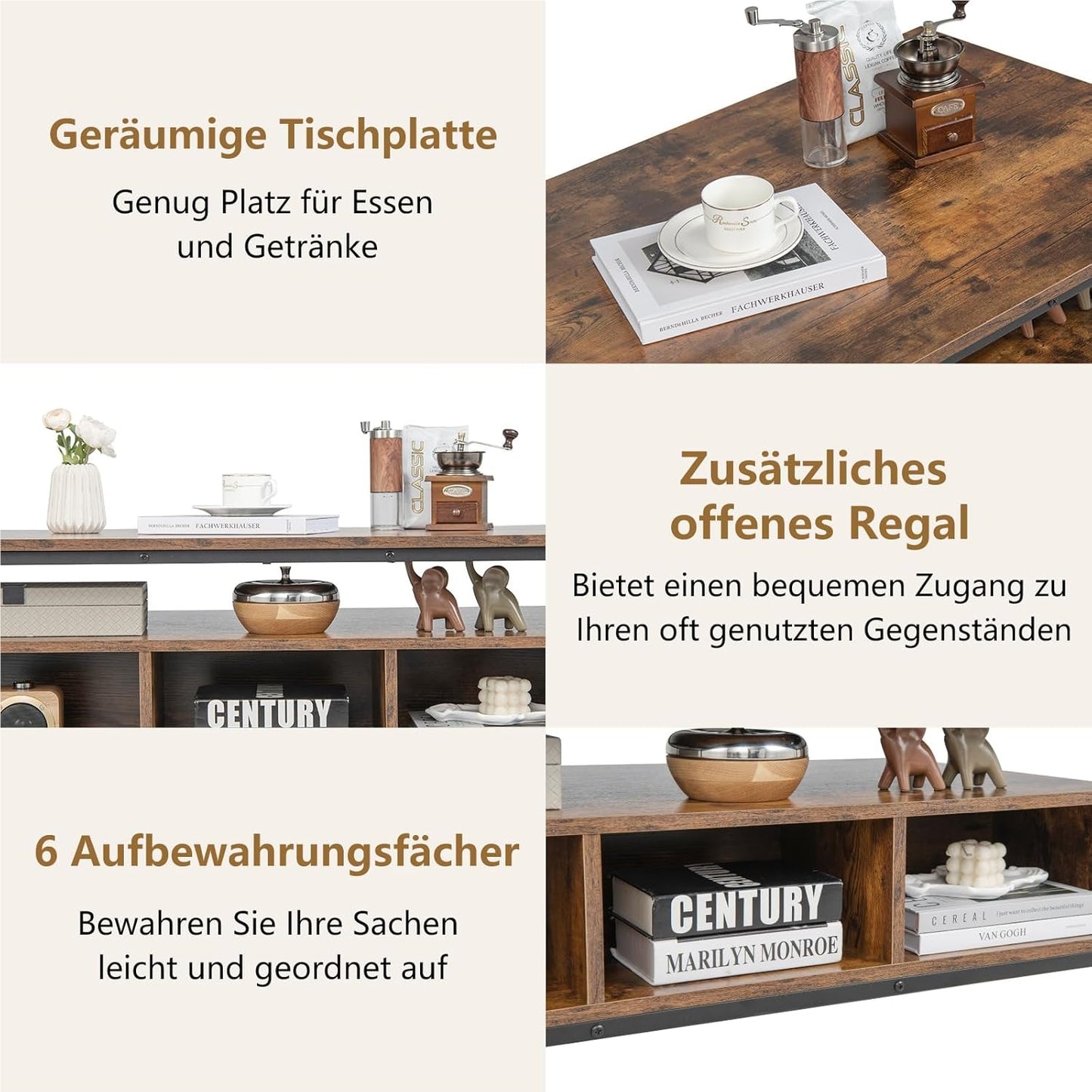 Salontafel – Koffietafel – Sofa Tafel – Woonkamertafel – Industriële Tafel – Metalen Frame – 110 x 60 cm – 6 Opbergruimtes