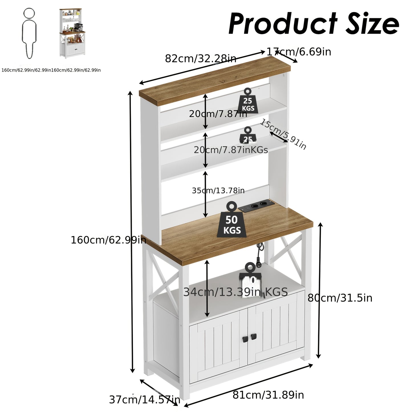 Keukenkast – Keukenopbergkast – Voorraadkast – Buffetkast – Kast – Wit – Groot Opbergvolume – Duurzaam MDF & Metaal – 160x81x37 cm – Vrijstaand – Eenvoudige Montage
