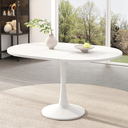 Uitklapbare Eettafel – Uitschuifbare Tafel – Opklapbare Keukentafel – Multifunctionele Tafels – Ruimtebesparend Design – Wit Ovaal Blad – Zwarte Metalen Poten – Stabiel & Eenvoudig Gemonteerd