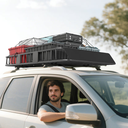 Universele Dakkofferdrager – Dakdrager – Bagagedrager – Roof Rack – Auto Dakrek – Robuust Metalen Frame – Maximale Draagkracht 100 kg – Zwart – 162x99x16 cm