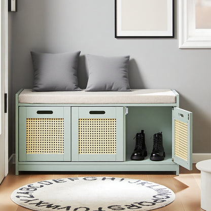 Halbank – Bankje – Zitbank – Opbergbank – Gangbank – Met Lade en 2 Deurtjes – Max. 150 kg – 90x35x45 cm – Groen – Hout