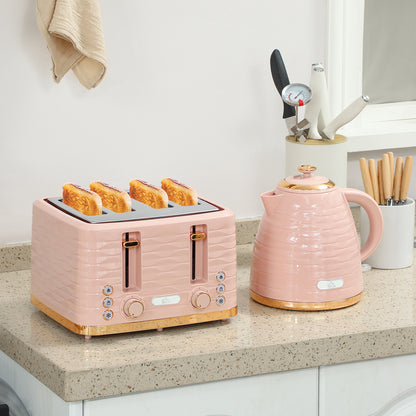 Ontbijtpakket Waterkoker – Broodrooster – Toaster – Kettle – 2-in-1 Set – Roze – 7 Bruiningsstanden – Ontdooien en Opwarmen