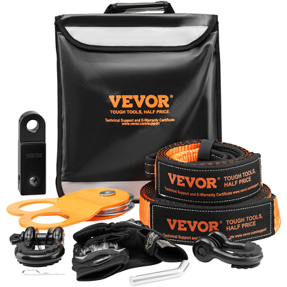 Trekband – Sjorband – Spanband – Sleepband – Off-Road Recovery Kit – Krachtige Polyester Banden 30.000 lb – Roestvrije Stalen D-Ringen 44.092 lb