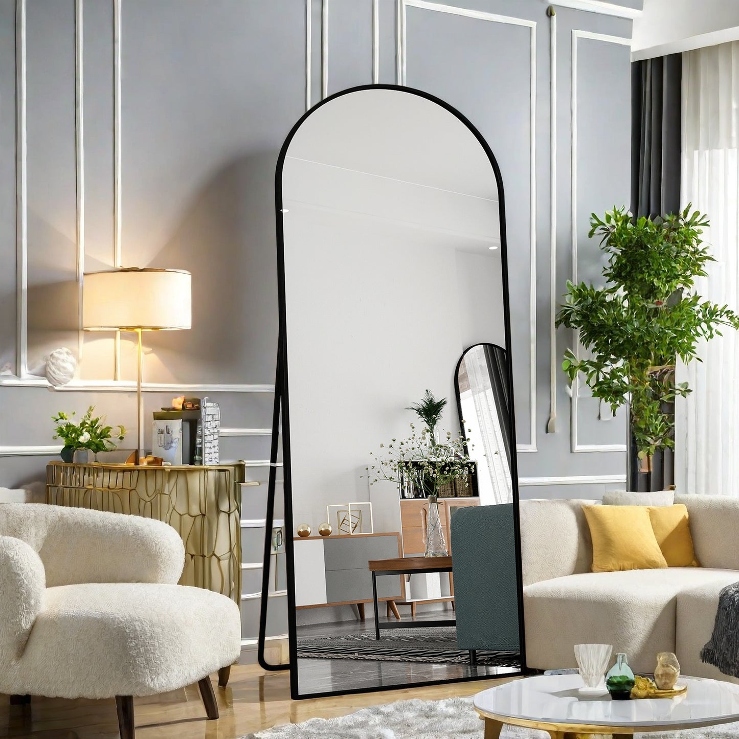 Boogspiegel – Staande Spiegel – Wandspiegel – Volledige Lengte Spiegel – Grote Slaapkamer Spiegel – 180 x 80 cm – Aluminium Frame