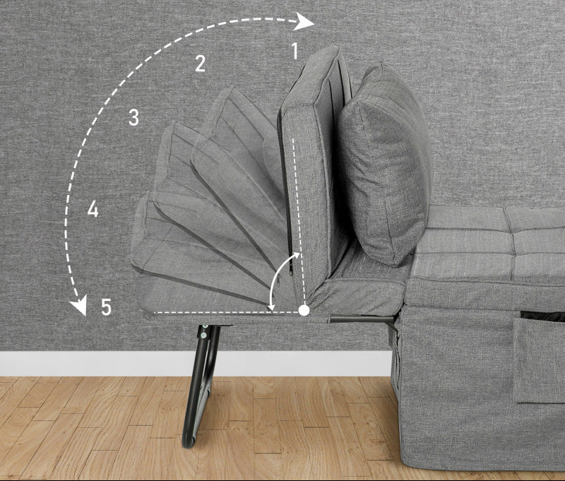 4-in-1 Vouwbed – Slaapbed – Zitbankje – Fauteuil – Voetenbank – 8 cm Matras – Verstelbare Rugleuning met 5 Standen – Ruimtebesparend Stalen Frame