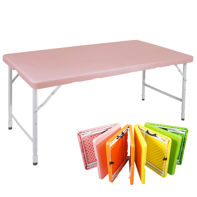 125cm Portable Heavy Duty Folding Table with Handle, Adjustable Height Foldable Table, Multi-Functional Fold up Table for Camping Picnic Parties Indoor/Outdoor, Capacity Weight 135KG (Pink)