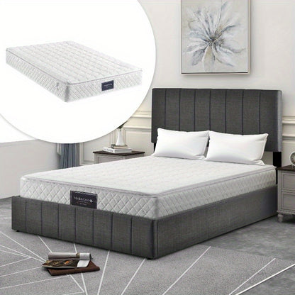 Bedframe – Tweepersoonsbed – Boxspring – Opbergbed – Slaapbank – Hydraulisch Verstelbaar Hoofdeinde – Metalen Frame – 140x200 cm – Grijze Linnen Bekleding – Opberglades – Eenvoudige Montage – Zonder Elektriciteit