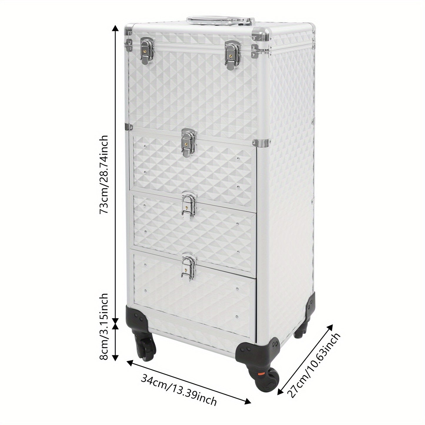 Make-up Koffer – Make-up Organizer – Beauty Koffer – Rolling Case – Salon Trolley – Aluminiumlegering & Duurzaam – 3 Laden & Wieltjes
