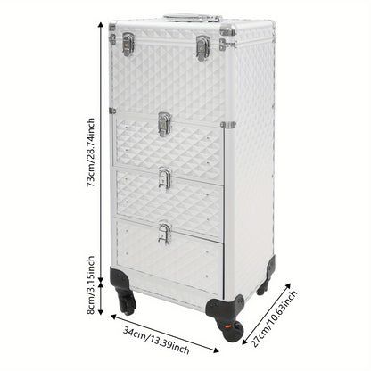 Make-up Koffer – Make-up Organizer – Beauty Koffer – Rolling Case – Salon Trolley – Aluminiumlegering & Duurzaam – 3 Laden & Wieltjes