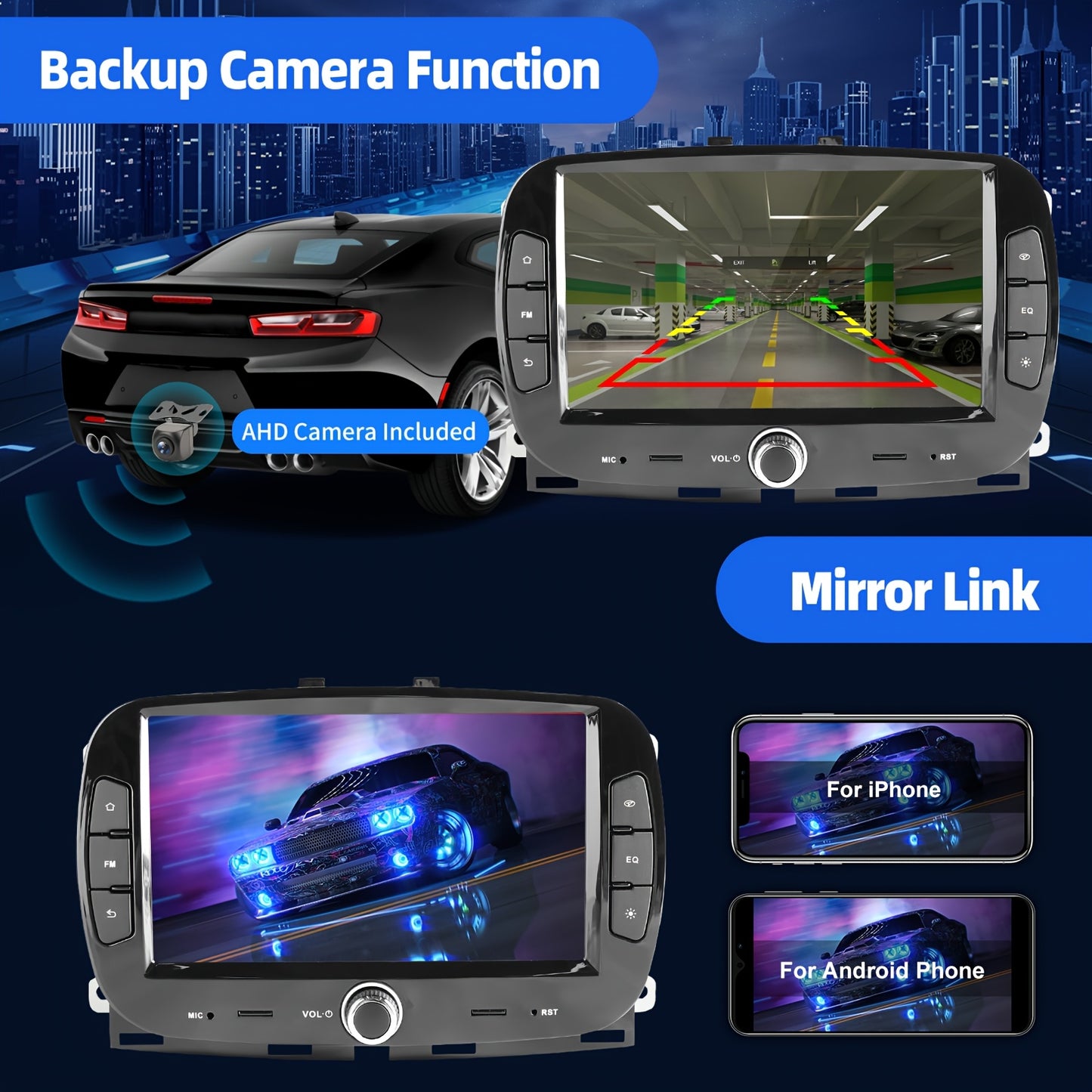 Multimedia Autoradio – 2 DIN Radio – Touchscreen Autoradio – Auto Stereo – Fiat 500 2016-2019 – 7 Inch HD Scherm – Android 14 Systeem