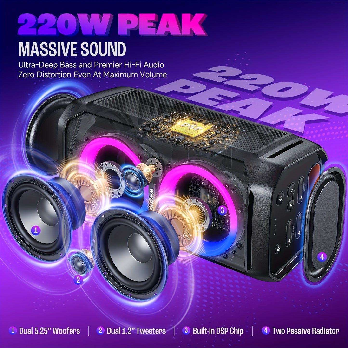 Draadloze Party Speaker – Bluetooth Speaker – Feest Speaker – Outdoor Speaker – Karaoke Speaker – 100W Krachtig Geluid – RGB Verlichting & Ingebouwde Microfoon