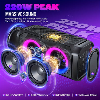 Draadloze Party Speaker – Bluetooth Speaker – Feest Speaker – Outdoor Speaker – Karaoke Speaker – 100W Krachtig Geluid – RGB Verlichting & Ingebouwde Microfoon