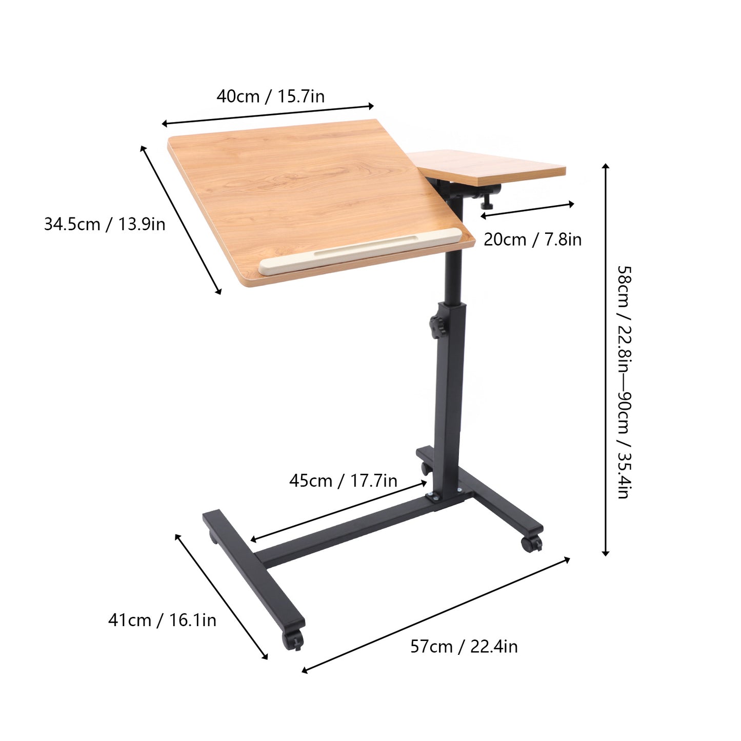 Laptoptafel – Bedtafel – Schoottafel – Laptopstandaard – Werktafel – Verstelbaar in Hoogte – Robuust Met 60x34,5 cm Werkblad – 4 Lockbare Wieltjes