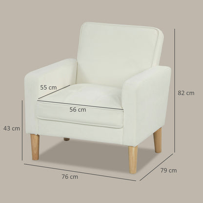 Fauteuil – Armstoel – Lounge Chair – Relaxstoel – Zitstoel – Crèmekleurige Bekleding – Verstelbare Rugleuning – Rubberwood Frame – Comfortabel & Duurzaam