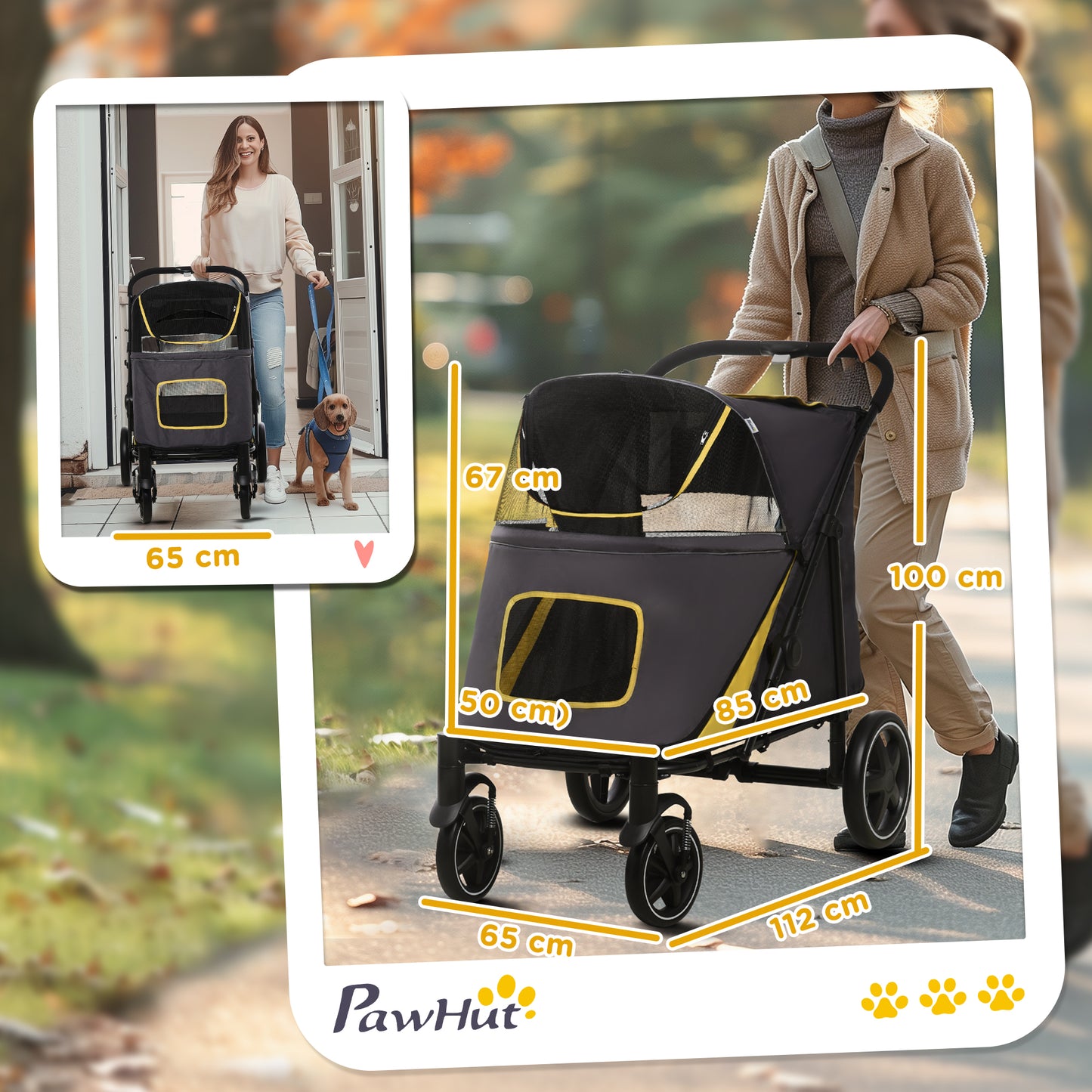 Hondenwagen – Opvouwbare Hondenbuggy – Hondenkar – Dierenwagen – Huisdierwagen – Tot 30 kg Draagvermogen – One-Click Inklapsysteem – Veiligheidsharnassen – Opbergvakken – Donkergrijs