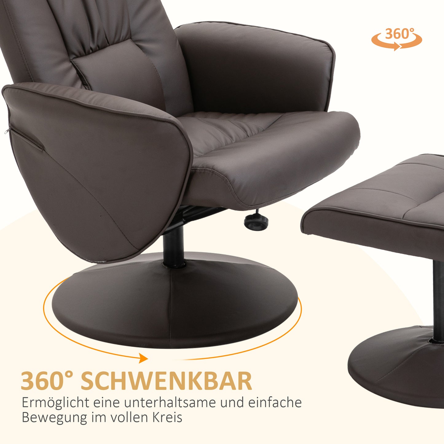2pcs Armchair Set, Armchair with Footstool, Recliner with Footstool, Height-Adjustable, Tilting Backrest, Brown