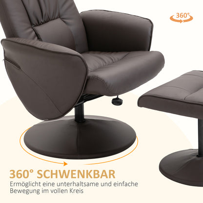2pcs Armchair Set, Armchair with Footstool, Recliner with Footstool, Height-Adjustable, Tilting Backrest, Brown
