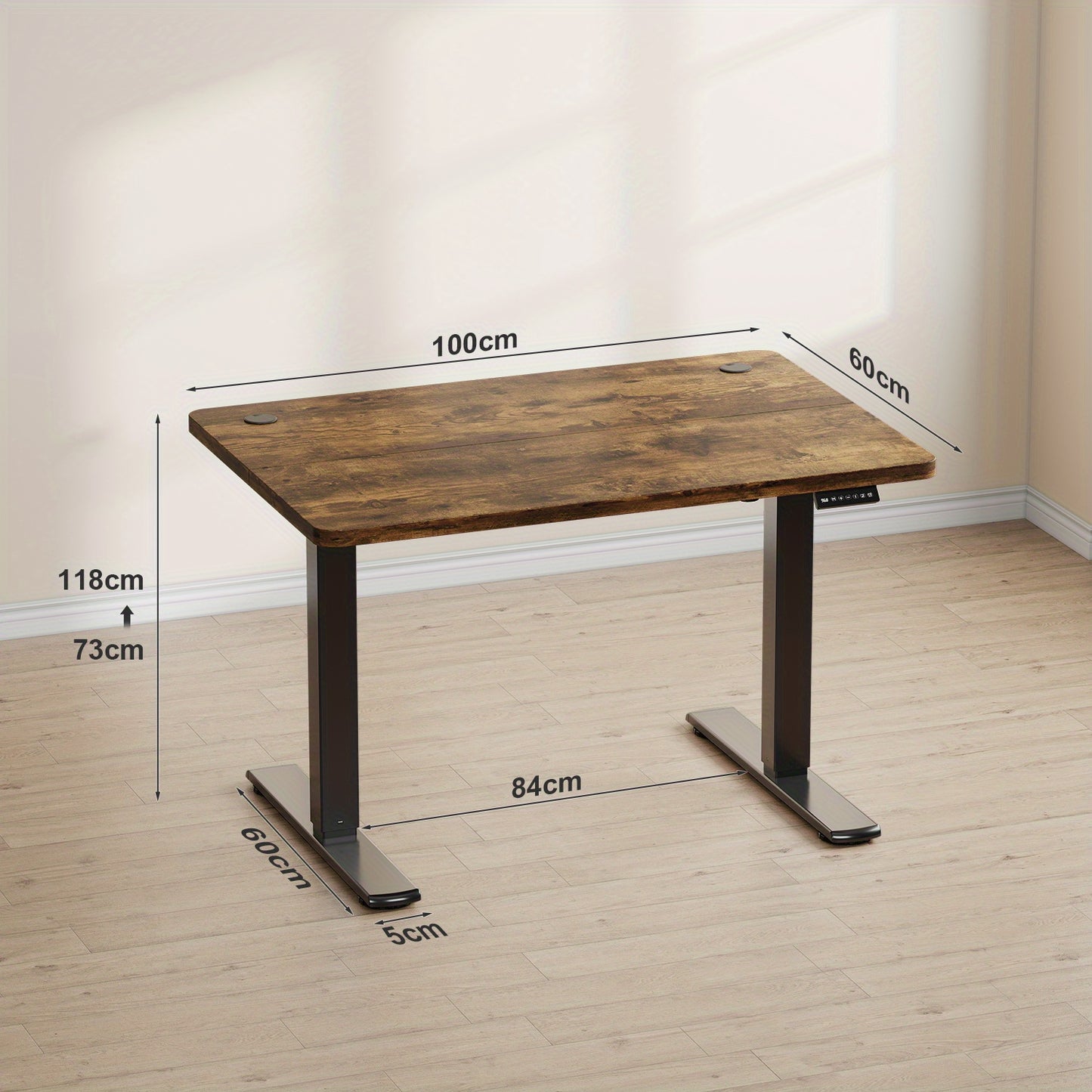 Verstelbaar Zit-Sta Bureau – Staand Bureau – Werkplek Tafel – Ergonomisch Bureau – Home Office Bureau – 60x100 cm – Stabiel Stalen Frame met Rustiek Houtnerf
