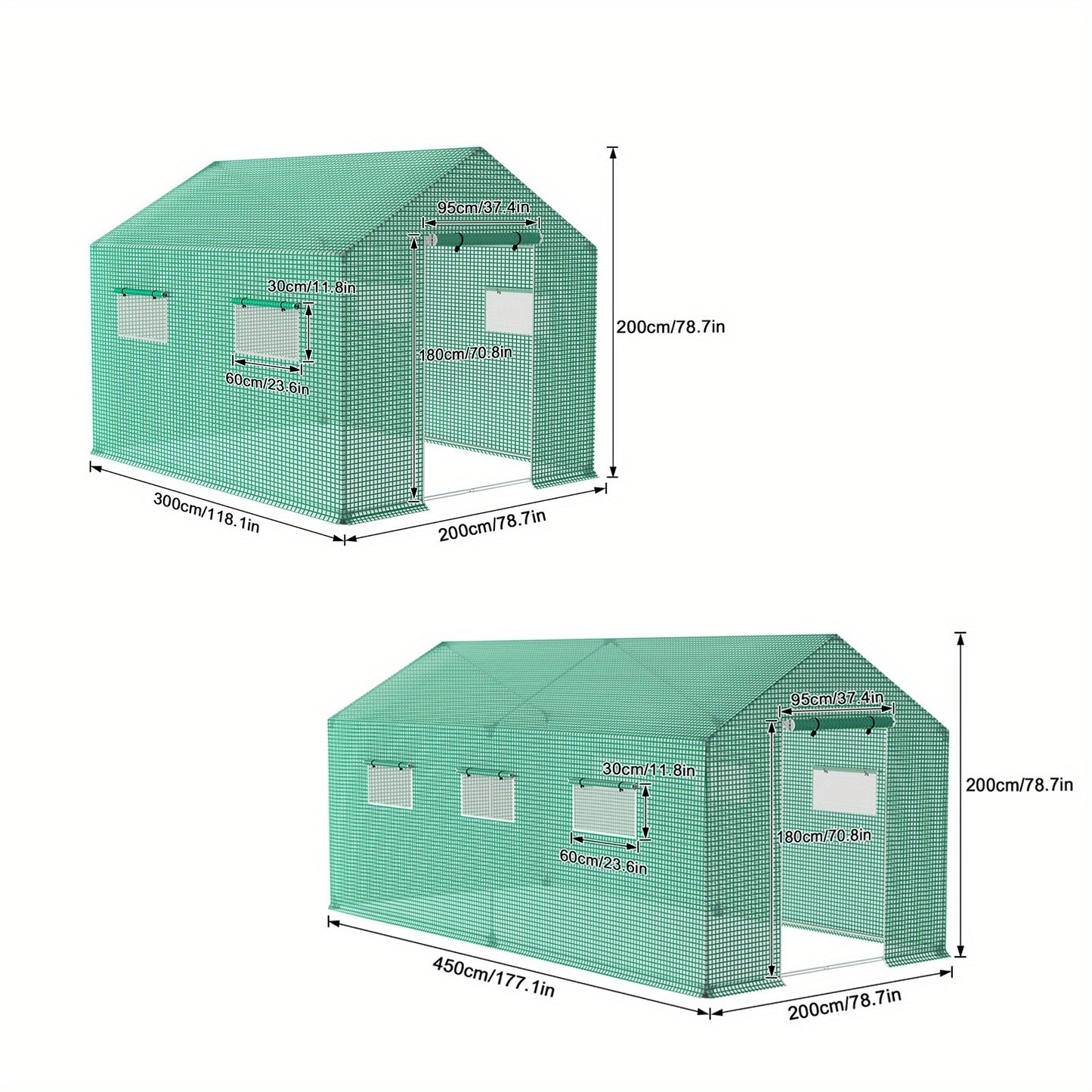 Galvanized Foil Tunnel Greenhouse with Door and Mesh Window, Green, Sizes 3x2x2m/4. 5x2x2m-Ideal for Plant Cultivation