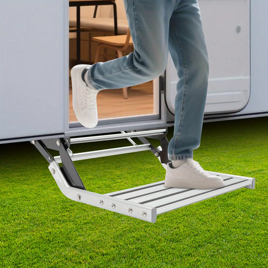 Aluminium Opstapje RV – Opklapbare Campertrap – Metalen Stap – Motorhome Stap – Niet-slip Platform – Lichtgewicht Aluminium – Draagvermogen 150 kg