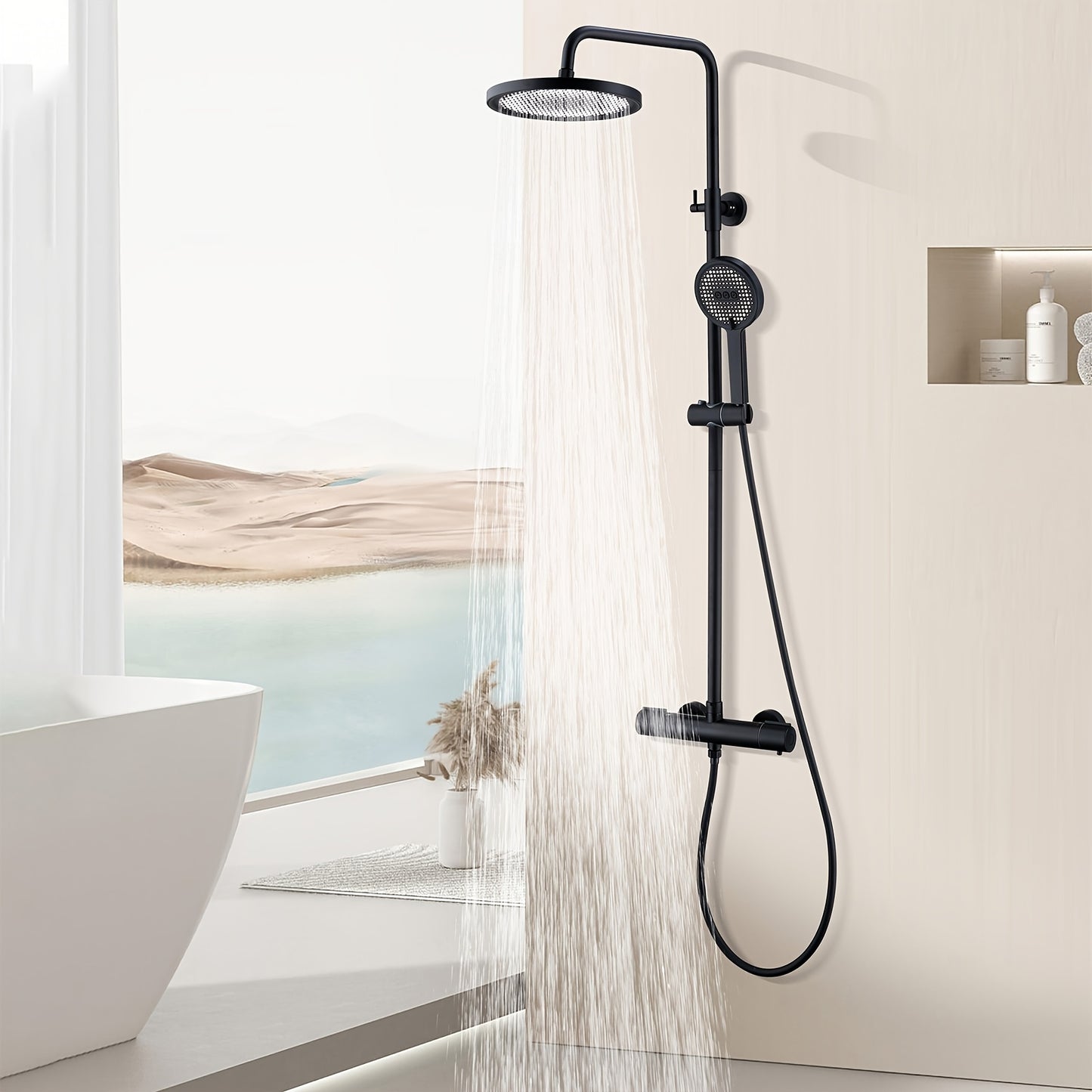 Traditional thermostatic shower set with bathtub and shower system