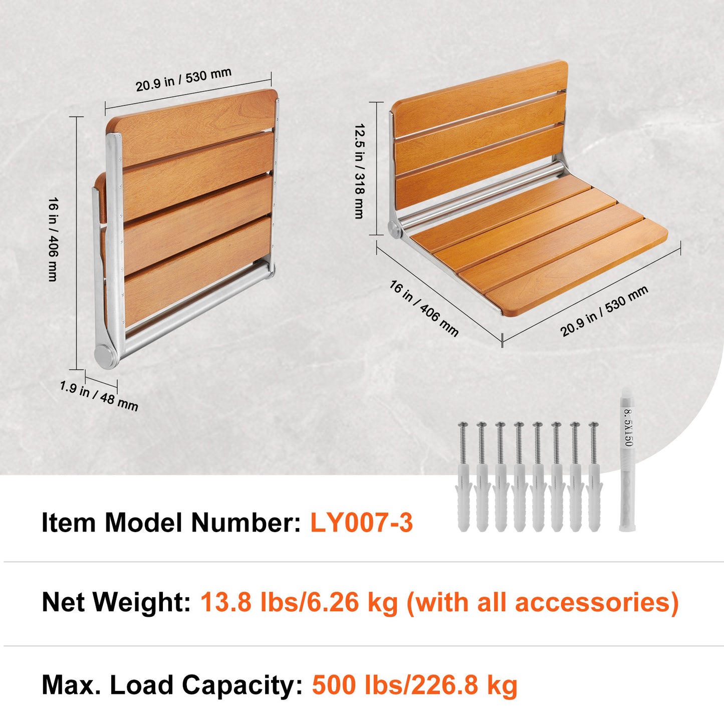 Douchezitting – Douchezitje – Douchebankje – Opklapbare Douchezitting – Badkrukje – Teakhouten Douchezitting 53x40,5 cm – Opklapbaar – Draagkracht 226 kg