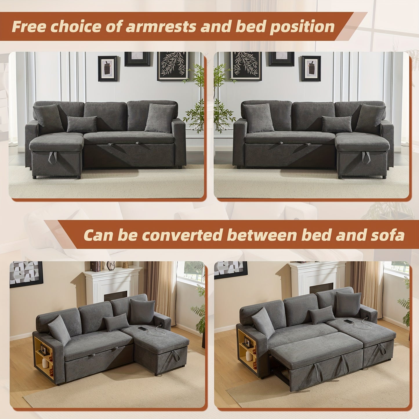Hoekbankbed – Slaapbank – L-vormige Bank – Bedbank – Slaapbankbed – Lichtbeige Linnen – Opbergruimte – Compact & Comfortabel