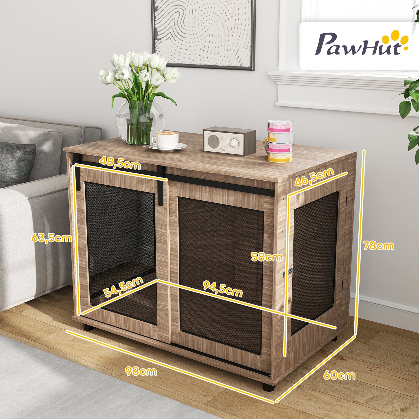 Hondenbench – Hondenhok – Dierenkooi – Hondenkooi – Reisbench – Duurzaam Spaanplaat – Schuifdeuren Met Slot – 98x60x78 cm – Lichtbruin