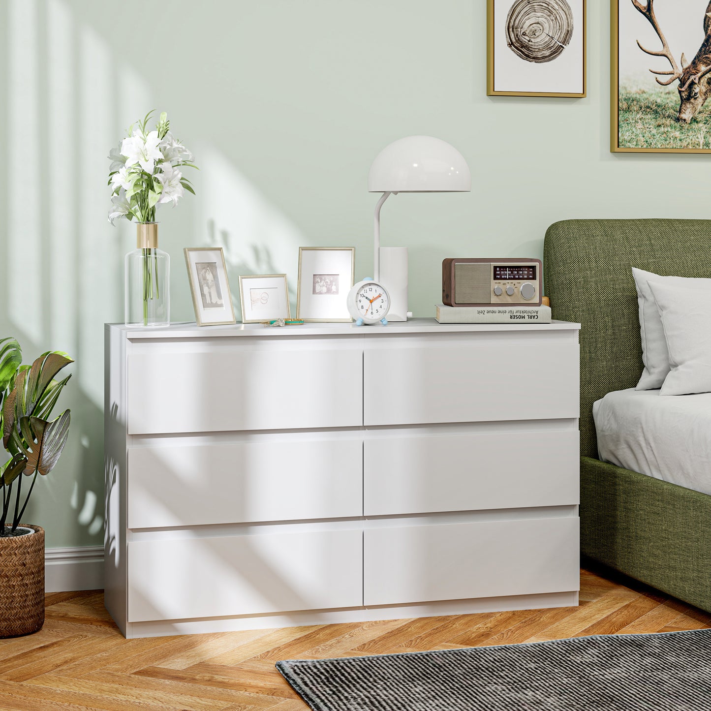 Ladekast – Dressoir – Kast – Commode – Opbergmeubel – 6 Lades – Softclose – Wit – 120 x 39 x 75 cm – Houten Materialen