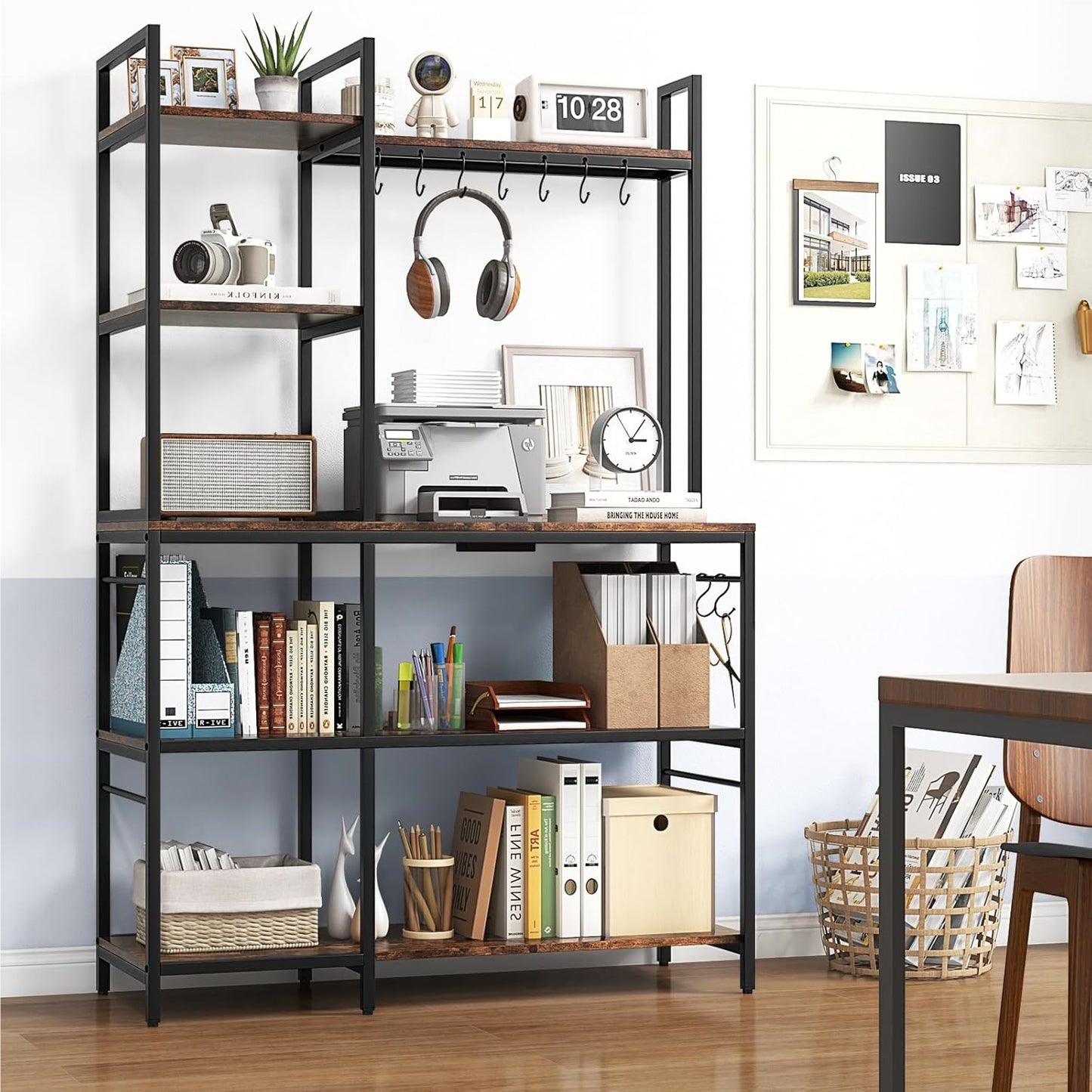 Keukenkast – Opbergkast – Rek – Plankenkast – Opbergmeubel – 5-laags Met Stopcontacten – Vintage Bruin Met Metalen Frame