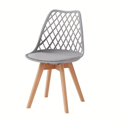 Set van 6 Eetkamerstoelen – Scandinavische Stijl, Mesh Rugleuning & PU Zitting – Beukenhouten Poten, Multifunctioneel voor Keuken, Woonkamer en Kantoor