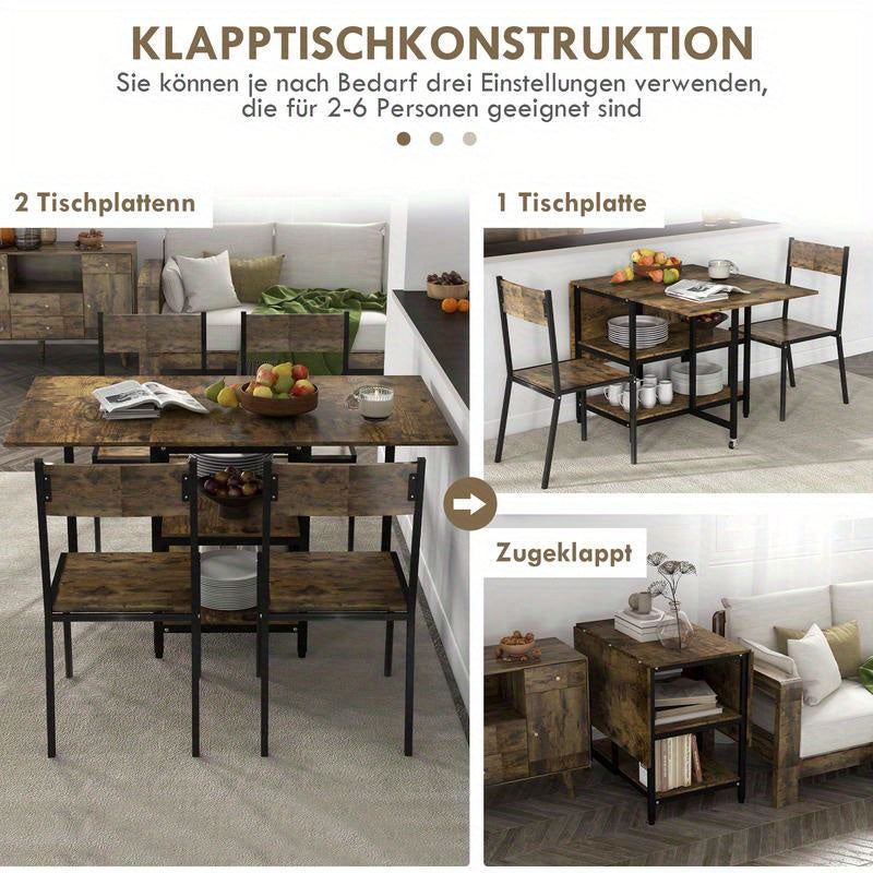 Modern Folding Dining Table - Quick Assembly Space-Saving Table Suitable for Living Room, Dining Room, Kitchen - Rustic Wood & Sturdy Legs, Storage, Modern Kitchen Furniture