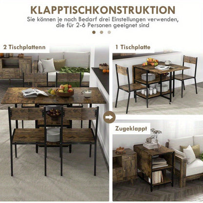 Modern Folding Dining Table - Quick Assembly Space-Saving Table Suitable for Living Room, Dining Room, Kitchen - Rustic Wood & Sturdy Legs, Storage, Modern Kitchen Furniture
