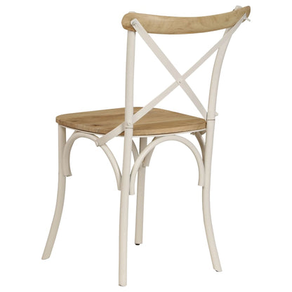 Eetkamerstoel – Stoel – Kuipstoel – Meubel – Woonkamerstoel – Massief Mangohout – Wit Stalen Frame – Handgemaakt – Comfortabel
