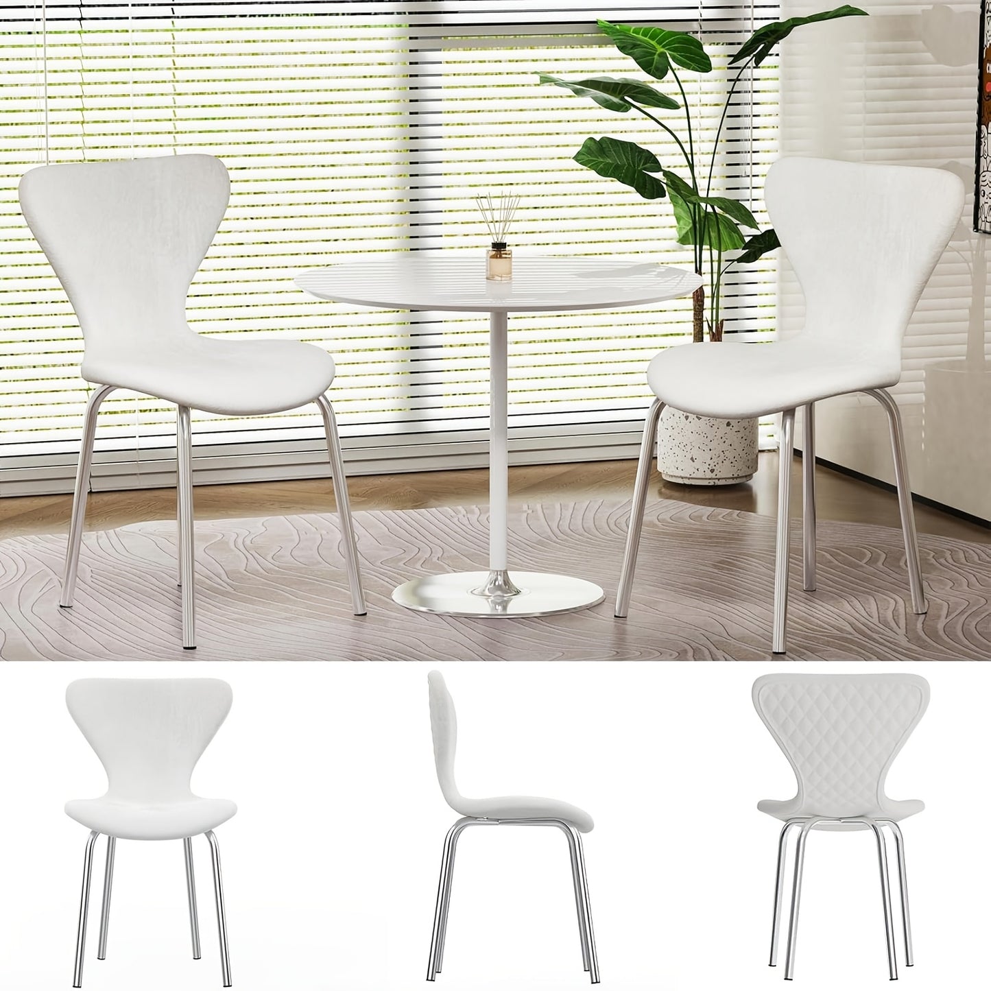 Set van 2 Velvet Eetkamerstoelen – Gestoffeerde Lounge- en Receptiestoelen met Ergonomische Rugleuning en Metalen Poten – Witte Keuken- en Woonkamerstoelen