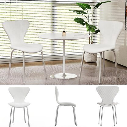 Set van 2 Velvet Eetkamerstoelen – Gestoffeerde Lounge- en Receptiestoelen met Ergonomische Rugleuning en Metalen Poten – Witte Keuken- en Woonkamerstoelen