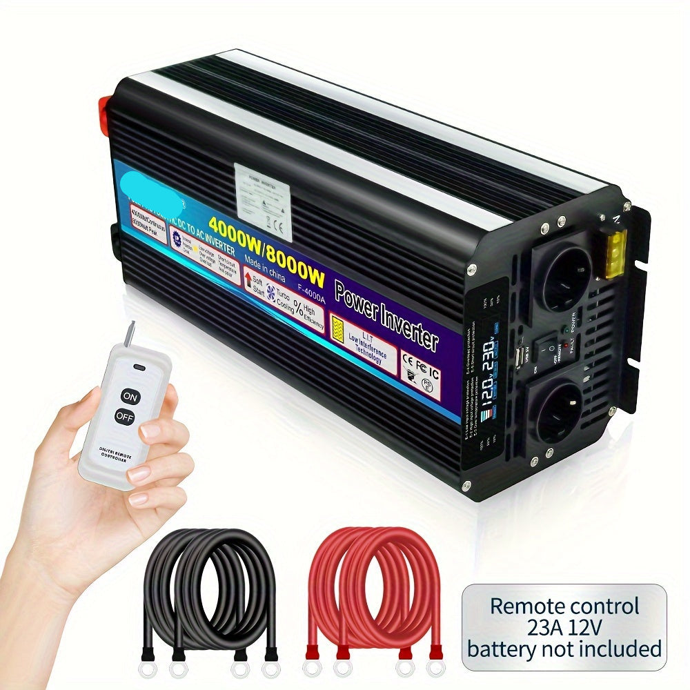 Spanningsomvormer – Omvormer – Stroomomzetter – 12V Naar 230V – 4000W Continu Vermogen – USB Poort – LED Display