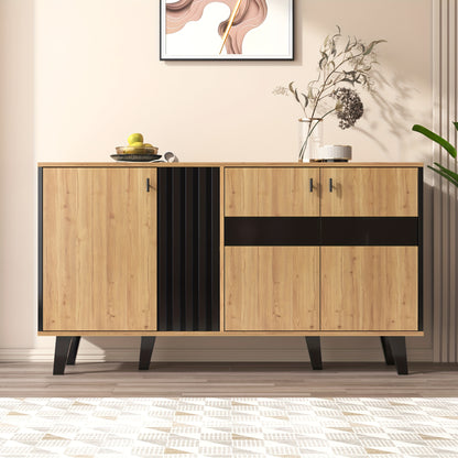 Modern Bamboo Hallway Organizer & Sideboard with Storage - Freestanding Entryway Cabinet with Doors & Shelves, Space-Saving Design for Hallway, Living Room, Bedroom - Easy Assembly, Natural Brown Finish, 140x78.5x41cm (55"x31
