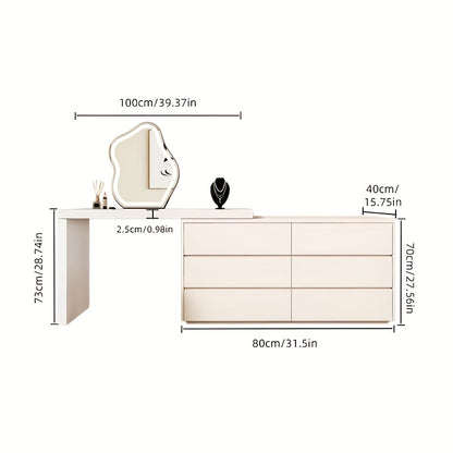 Make-up Tafel – Kaptafel – Dressing Table – Visagie Tafel – Make-up Bureau – Wit – 6 Lade Opbergruimte – Verstelbare Spiegel