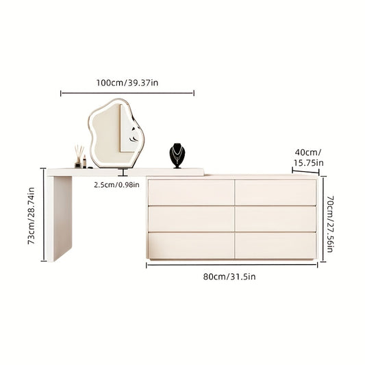 Make-up Tafel – Kaptafel – Dressing Table – Visagie Tafel – Make-up Bureau – Wit – 6 Lade Opbergruimte – Verstelbare Spiegel
