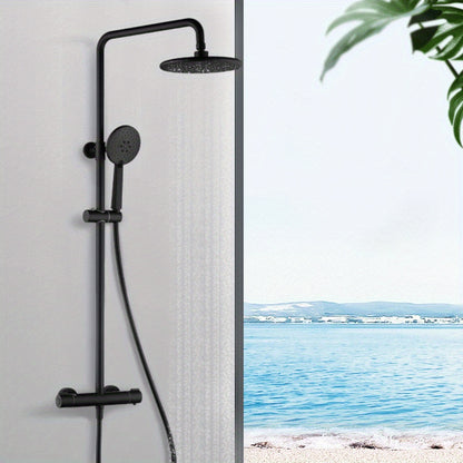 Regendouche Set – Doucheset – Thermostatische Douche – Handdouche – Badkamerkraan – Mat Zwart – Constante Temperatuur – Krasbestendig & Duurzaam Materiaal