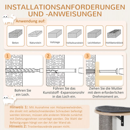 Katten Klimwand – Klimmuur – Kattenhuis – Krabpaal – Klimrek – 7-delig Compleet Set – Sisal Kraboppervlak – Ruimtebesparend Wandmontage